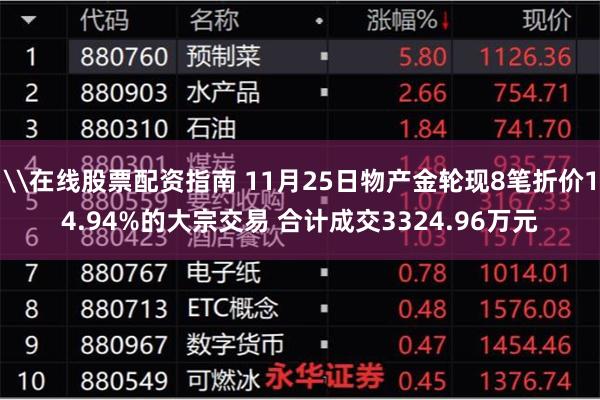 \在线股票配资指南 11月25日物产金轮现8笔折价14.94%的大宗交易 合计成交3324.96万元
