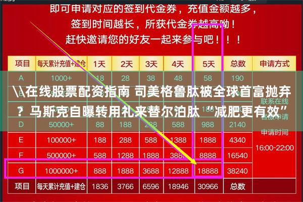 \在线股票配资指南 司美格鲁肽被全球首富抛弃?马斯克自曝转用
